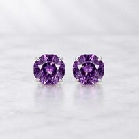 Eye-Clean Natural Amethyst Stud Earrings, Fancy Kaleidoscope Cut S925 Silver, Crown Chakra Mindful Crystal, February Birthstone Gift blue