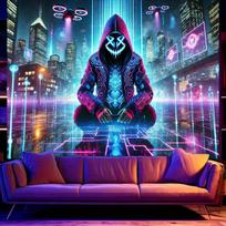 VIKAMA Cyberpunk Anonymous Hacker Tapestry Neon Urban Esports Style Background Cloth Game Room Desktop Wall Decoration 74x94cm(29x37in) blue