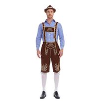 Vyriškas bavariškas Oktoberfest kostiumas - languoti marškiniai ir kelnės su petnešomis XL kava