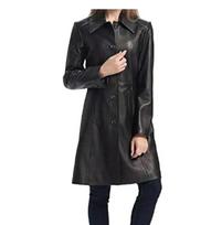 Trench coat juoda oda rankų darbo avikailis natūrali atsitiktinė stilinga prigludusi nauja moteriška M juoda