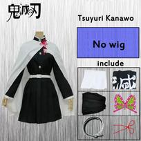 Anime Demon Slayer Tsuyuri Kanao Cosplay Costume Kimetsu No Yaiba Devil Hunter Wig Butterfly Headdress Adult Kids Party Kimono 150cm&Demon Slayer blue