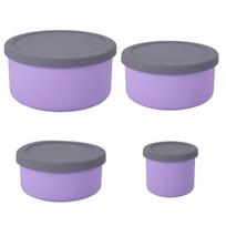 Sudėti silikoniniai indai, 4 silikoninių maisto laikymo indelių rinkinys su 4 dangčiais, nepralaidi erdvė (250ML 300ML 700ML 1300ML) pink