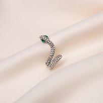 Silver Needle Snake-Shaped Ear Cuff with Rhinestones - Personalized Cool Style Earrings beige