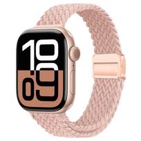 Slim Braided Loop Nylon Strap For Apple Watch 11 10 46mm 42mm 9 8 7 6 SE Ultra 3 49mm Women Bracelet iWatch 45mm 41mm 44mm Band 40 41(S11-10 42mm) rožinė