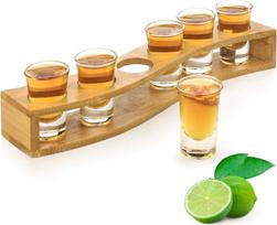 Shot Glasses 6pcs Shot Glass Set 1oz/30ml Shot Glass Holder Heavy Base for Whisky Tequila 6 Shot Glass Serving Tray (6pcs) (as the picture,30ml) beige