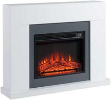 HOMCOM LED elektrinis židinys Stovintis židinys Krosnelė su liepsnos efektu 1800/2000W Vidaus šildymas Dekoratyvinis židinys MDF Baltas 113x26,6x87,5cm, suteikiantis jaukumo