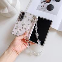 New For Samsung Galaxy Z Fold 8 Fold8 Wide Case With Flowers Pattern For Magsfae With Hinge Pearl Wirst Shockproof Back Cover Galaxy Z Fold 8 rožinė