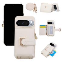 Verslo kryžmai nešiojama piniginė su užtrauktuku ir kortelių skyreliais, odinis telefono dėklas Google Pixel 10 Pro XL 9A 9 8 8A 7A 7, su ilgu dirželiu Google Pixel 7 Pro balta