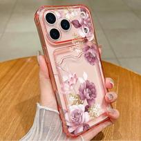 Vintage Peony Flower Card Slot Case For iPhone 18 Pro Max For iPhone 17 16 15 14 13 Pro Max 17E Clear Card Holder Cover iPhone 16 Pro