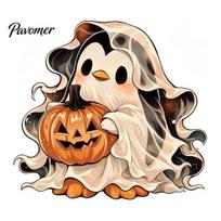 Small Halloween Wood Craft Wooden Ghost Ornament with Pumpkin Pattern, Double Sided Desktop Decoration, Spooky Tiered Tray Decor Decor, Tabletop Sign black