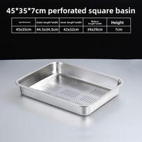Large Rectangular 304 Stainless Steel Drain Basin Cover leak Vegetable rice Washing flat bottom Stackable Hole Oil Drain Basin