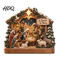 Handcrafted Wood Carving Decor 2D Wooden Nativity Scene Tabletop Ornament Christmas Manger Display Religious Gift B