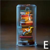 Reader in Test Tube, Reading Resin LED Lamp, Home Decoration Piece Model E brown