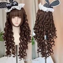 Gold Deep Wavy Lolita Wig with Bangs Synthetic Golden Pink Brown Long Curly Cosplay Natural Wigs for Women Halloween Party Daily beige