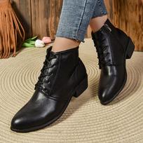 Lucyever Aštrios nosies Stori kulniukai Ankle Boots Moteriški Juodi Raišteliais Trumpi Booties Moteris Laisvalaikio Dydis Plius PU Odiniai Batai Moteris 43 37 juoda