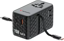 Verbatim kelioninis įkroviklis EU/UK/US GaN 1xUSB-C/1xUSB-A/2xUSB-C PD 70W juodos spalvos 30186