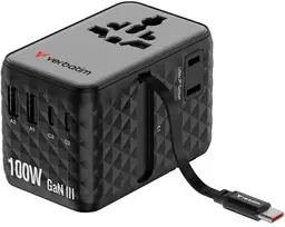 Verbatim kelioninis įkroviklis EU/UK/US GaN 2xUSB-C/2xUSB-A/1xUSB-C PD 100W juodos spalvos 30191