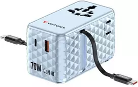 Verbatim kelioninis įkroviklis EU/UK/US GaN 1xUSB-C/1xUSB-A/2xUSB-C PD 70W mėlynos spalvos 30187