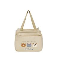 Canvas handbag Large capacity commuter student lunch box bag Mommy bento bag One size fits all chaki