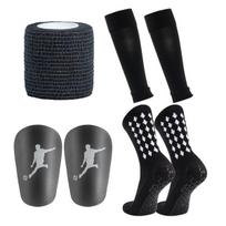 Futbolo blauzdikliai suaugusiems Futbolo kojinės ir mini blauzdikliai kojų apsaugos rinkinys Blauzdikliai suaugusiems Futbolas Neslystančios sportinės kojinės XS juoda