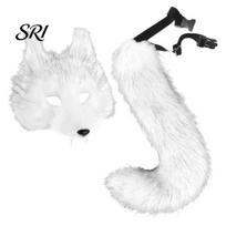 Eyecatching Event Accessories Therian Masque And Tail Set, Halloween Cat Fox Cosplay Costume, Faux Fur Plush Animal for Masquerade Party Realistic B brown