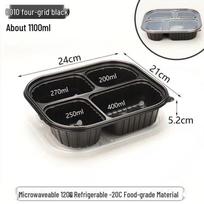 3-5 Compartment Disposable Bento Box - Segmented, Food-Grade, Takeout Lunch Box black