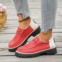 Women Loafers  New Thick Heel Chunky Sole Flats Shoes Comfortable Sneakers Women Spring Autumn British Style Women Shoes 42 red