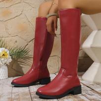 Women Autumn Round Toe Knight Boots Soft Leather Side Zip Thick Heel Over Knee High Casual Long Boots 40 brown