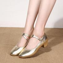 Gold Shiny Mary Jane Dance Shoes Mid Heel Buckle Strap Elegant Ballroom Latin Dancing Footwear For Women 42 beige