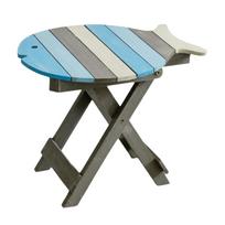 Distressed Solid Wood Folding Side Table Colorful Wooden Painted Wood Fish-Shaped Table Small Nautical Accent Coffee Table