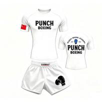 Kids MMA Boxing Training Set Short Sleeve Combat Uniform Muay Thai Kickboxing Fight Practice Kids XXL Recommended Height 130cm white