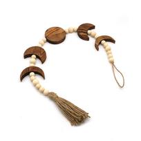 Moon Phase Wall Hanging Wood Bead with Tassel Phases of The Moon Boho Home Decor for Living Room Bedroom Office Type 2