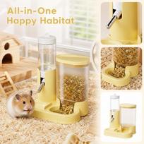 2-in-1 Hamster Feeder and Bottle, Spill- Food Bowl and Dispenser, Easy Clean Pet Supplies One Size geltona