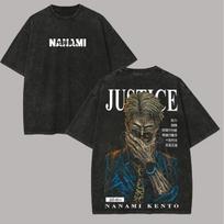 Nanami Kento Marškinėliai Jujutsu Kaisen Vyriški Vintažiniai Rūgštiniu Plovimu Viršvalandžių Teisingumas Anime Grafika Streetwear Per dideli Harajuku Marškinėliai M gray