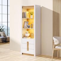 200cm White display cabinet with LED lighting, bookcase with 3 drawers with 3 storage compartments, lockers with adjustable divider, 55x40x200cm 63 x 41.5 x 200 cm balta