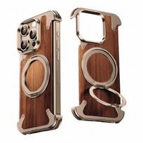 iPhone 16 15 14 Pro Max dėklas, 360° besisukantis žiedinis stovas, magnetinis, „MagSafe“ riešutmedžio, metalo lydinio karkasas, apsauginis dangtelis For iphone14 Pro Max