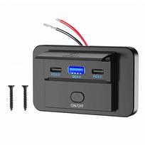 12V-24V Automobilinis įkroviklio lizdas PD 30W ir QC 3.0 18W USB C Dviem prievadais Greito įkrovimo Lizdo Panelė su mygtukiniu jungikliu Kemperiui, Valtims, Automobiliui