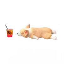 Cute Car Accessory With Mini Resin Corgi And Drink Sleeping Corgi Car Dashboard Decoration Funny Dog Rearview Mirror Decor beige