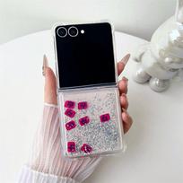 Glitter Quicksand Case for Samsung Z Flip 6 7 Dynamic Glossy Mini Decoration Liquid Cover  Folding Screen Telephone Shell Galaxy Z Flip5 black