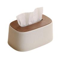 Tissue Box with Wood Lid, Bottom Spring Support Rectangle Design, Waterproof Modern Style Tissue Dispenser, for Living Room Dining Room B
