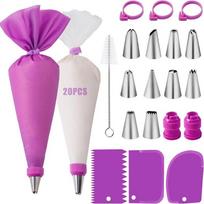 40pcs Silicone Piping Bags and Tips Set Cake DIY Decorating Kit with Stainless Steel Nozzle Reusable Silicone Pastry Baking Tool white