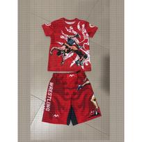 Summer Men Women MMA Quick Drying Boxing Shorts And T-Shirt Set Martial Arts Training Uniform for Fighting Kickboxing Gym Sports 3XL red