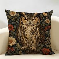 William Morris įkvėptas pelėdos pagalvės užvalkalas Patvarus Hipoalerginis Ekologiškas linas Trumpas pagalvės užvalkalas Skalbiamas 50cmx50cm(20x20Inch)