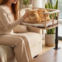 Pet Desk Bed No-Drill Install Table Clamp Pet Bed Pet Furniture Easy Installation Elevated Design for Sofa Side beige