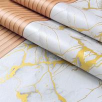 In Stock Light Luxury Wood Grain & Gilded Marble Self-Adhesive Wallpaper - PVC Bestseller 45cm x 1000cm/roll