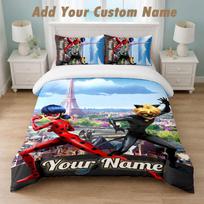 Bedding Set 1 Duvet Cover 2 Pillowcases Miraculous Ladybug Print Soft Bed Linen Bedroom Decor 135cmx200cm white