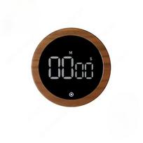 Rotary Circular LED Electronic Timer with Wood Grain, Digital Countdown Tool for Baking and Kitchen Cooking