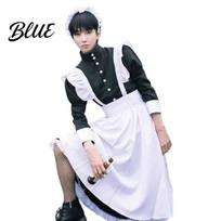 Calf-length Dress 1 Set Maid Cosplay Includes Apron Headband Bow And Socks Unisex Casual Loose A-Line Calf-Length Contrast Color Ruffle Parties Mens XXL black