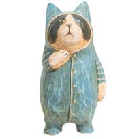 Simple Style Painted Cartoon Cat Sculpture Solid Wood Hand Engraving Cat Decorations  Desktop style 9