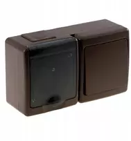Pawbol Vienpolis vieno mygtuko jungiklis su vienu lizdu BETA BETA1 2P+Z IP44 dūminis rudos spalvos (D.3212GW/1)